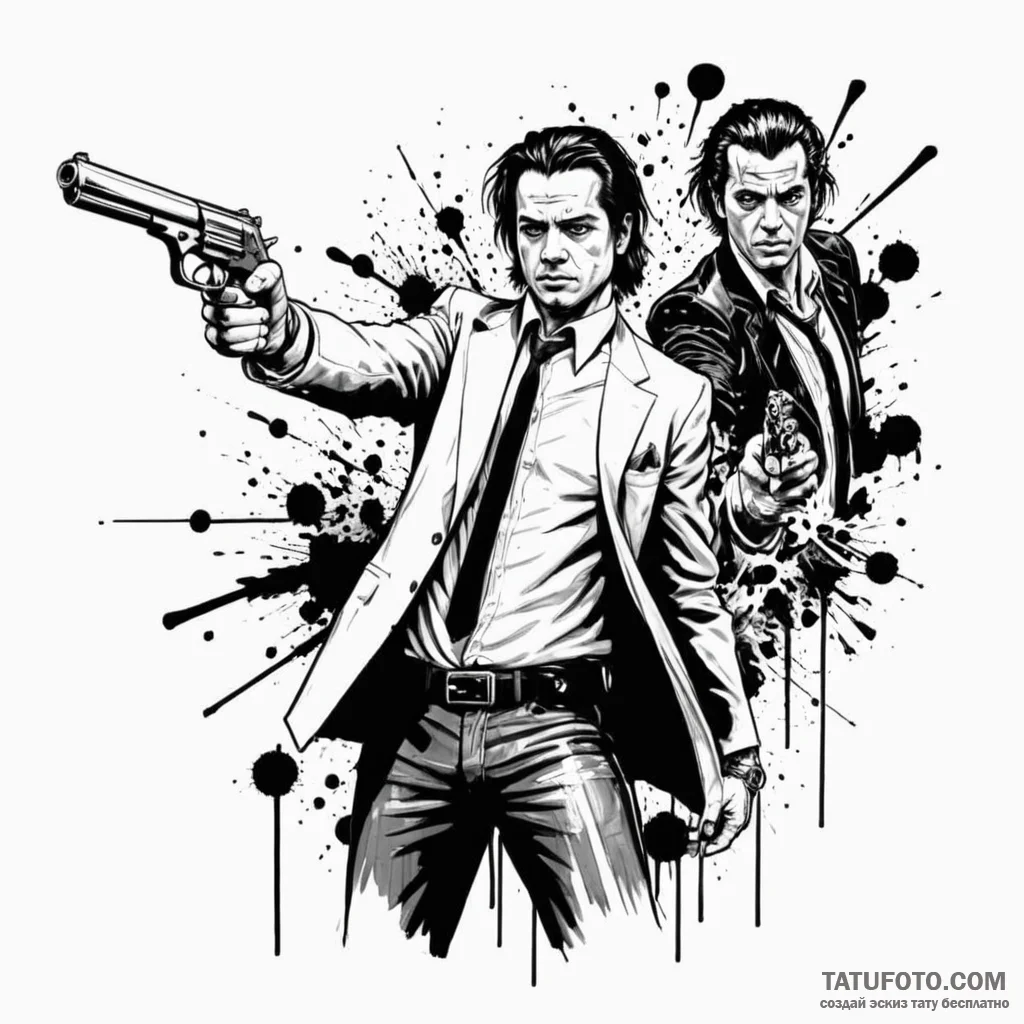 A trash polka tattoo of vincent vega accident... - эскиз тату (№1750413297_0, 20.06.2025 09:54) — Tatufoto.com