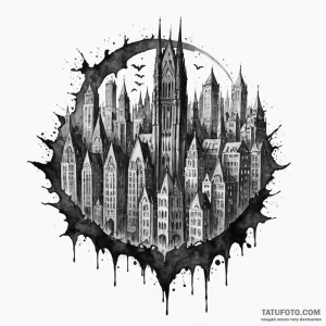 A watercolor sketch of gotham city, dark and... - эскиз тату (№1750414026_0, 20.06.2025 10:07) — Tatufoto.com