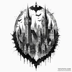 A watercolor sketch of gotham city, dark and... - эскиз тату (№1750414026_1, 20.06.2025 10:07) — Tatufoto.com