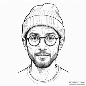 A linework portrait of léon with his round gl... - эскиз тату (№1750414831_0, 20.06.2025 10:20) — Tatufoto.com