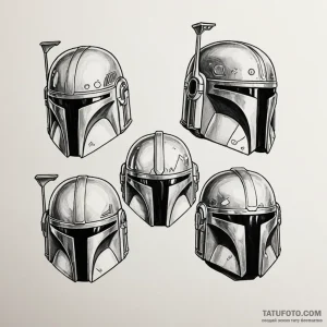 A "flash sheet" of mandalorian helmets: boba... - эскиз тату (№1750414914_0, 20.06.2025 10:21) — Tatufoto.com