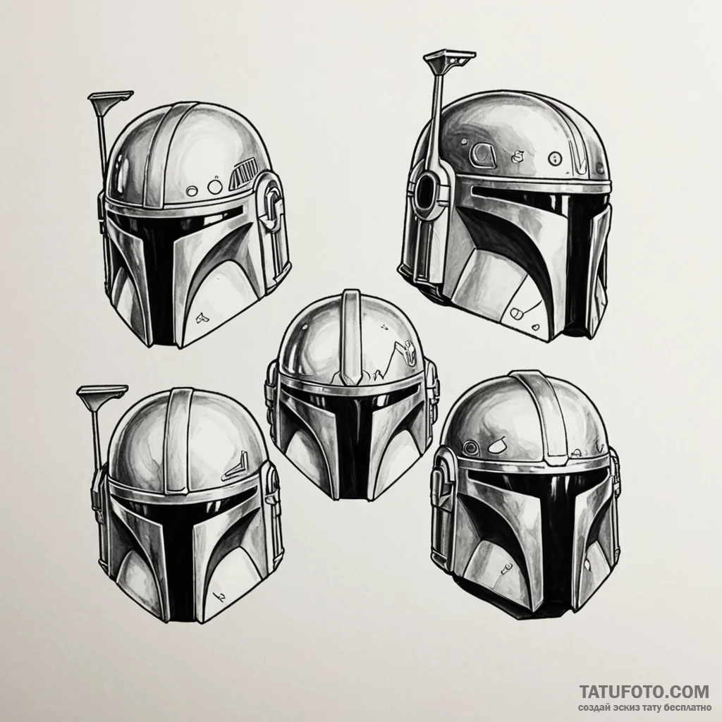 A "flash sheet" of mandalorian helmets: boba... - эскиз тату (№1750414914_0, 20.06.2025 10:21) — Tatufoto.com
