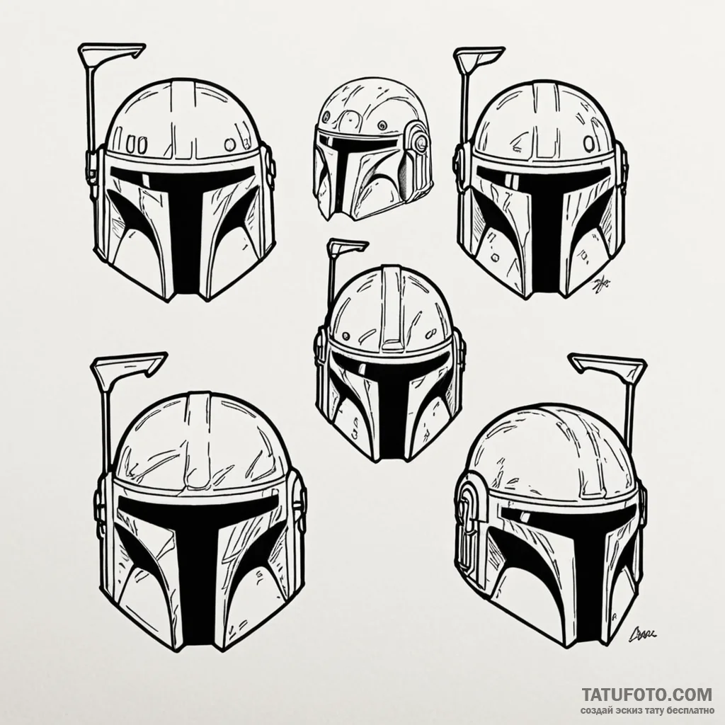 A "flash sheet" of mandalorian helmets: boba... - эскиз тату (№1750414914_1, 20.06.2025 10:21) — Tatufoto.com
