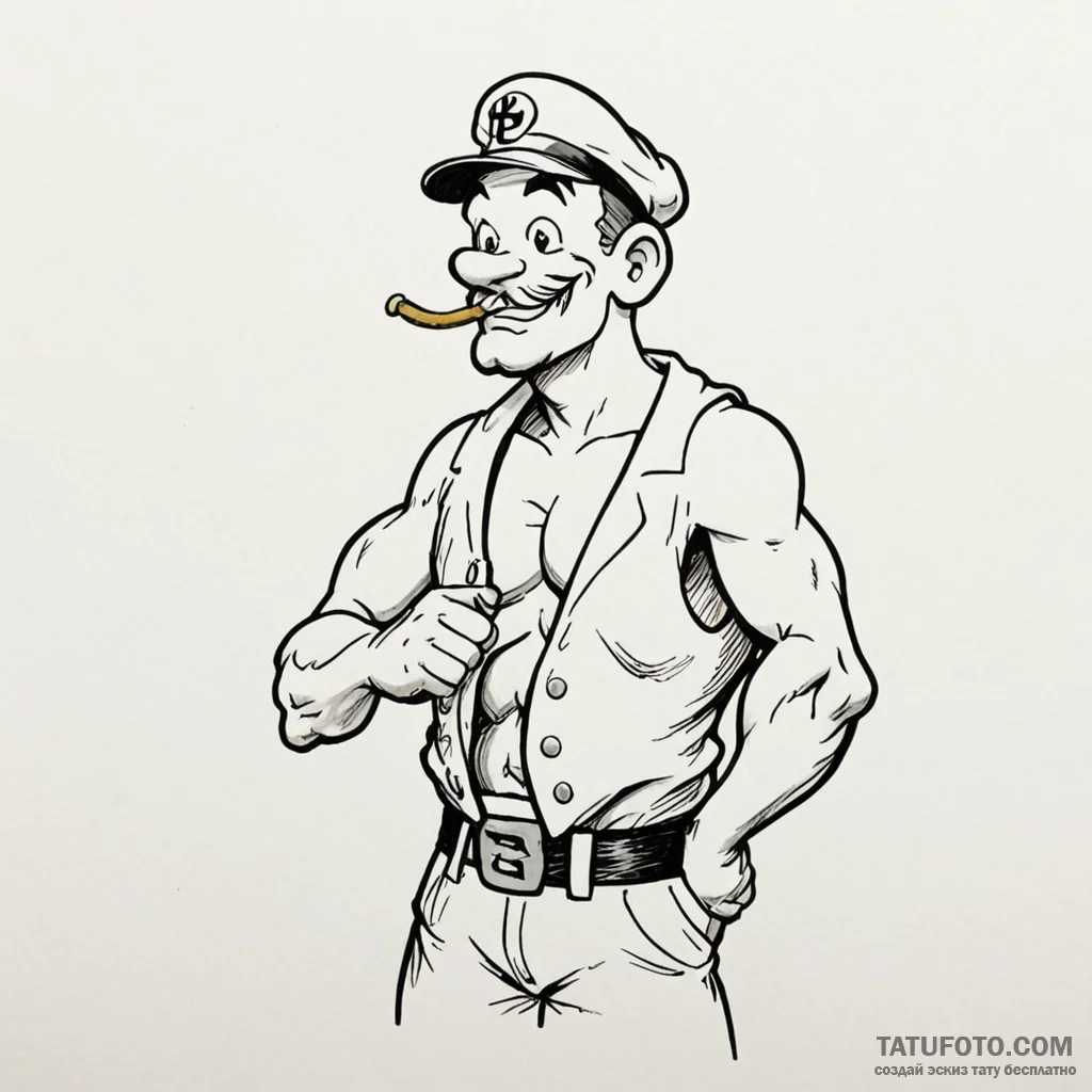 Popeye the sailor - эскиз тату (№1750415086_0, 20.06.2025 10:24) — Tatufoto.com