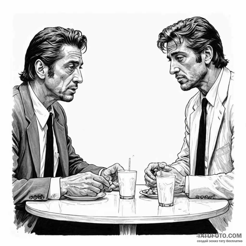 A graphic novel panel of the diner scene from... - эскиз тату (№1750415645_0, 20.06.2025 10:34) — Tatufoto.com