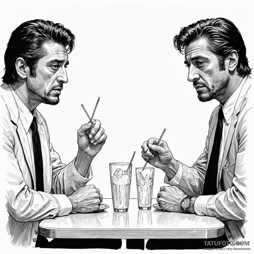 A graphic novel panel of the diner scene from... - эскиз тату (№1750415645_1, 20.06.2025 10:34) — Tatufoto.com