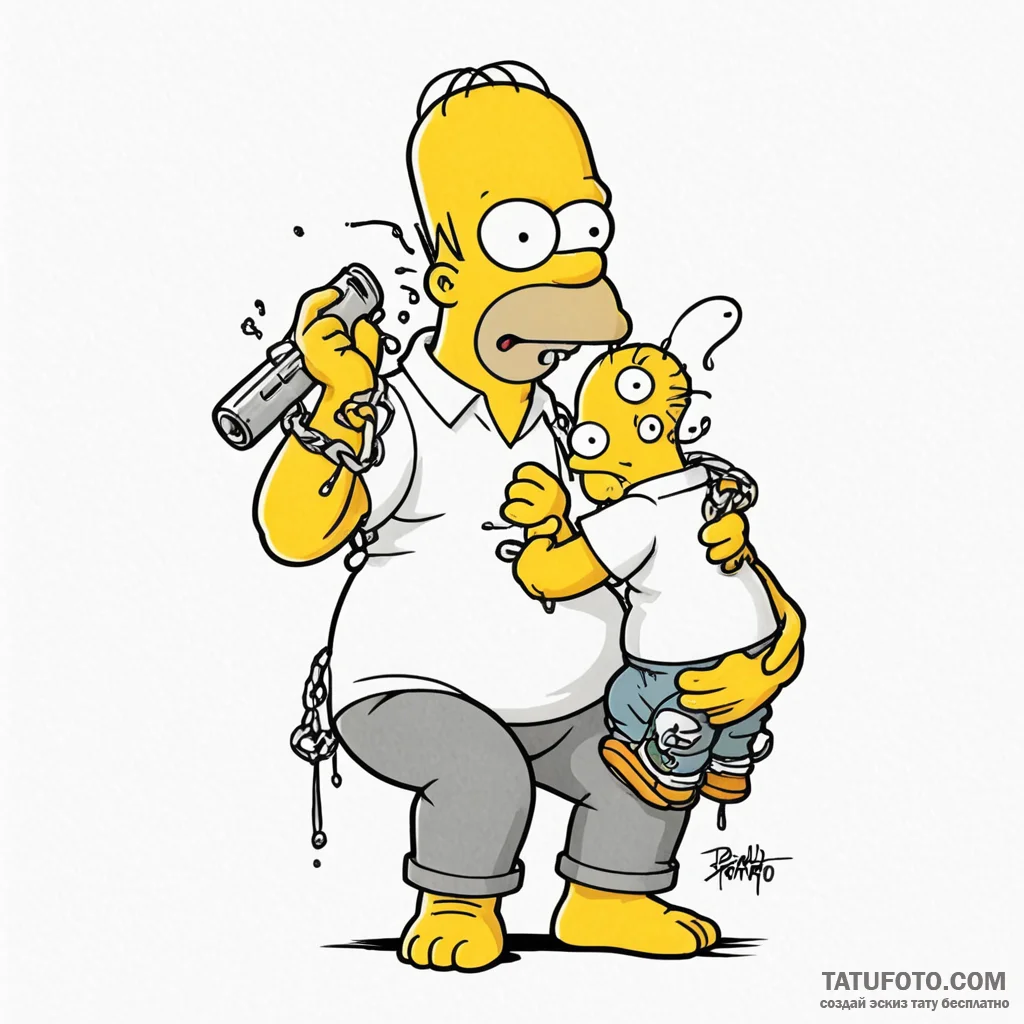 A trash polka tattoo of homer simpson strangl... - эскиз тату (№1750424866_1, 20.06.2025 13:07) — Tatufoto.com