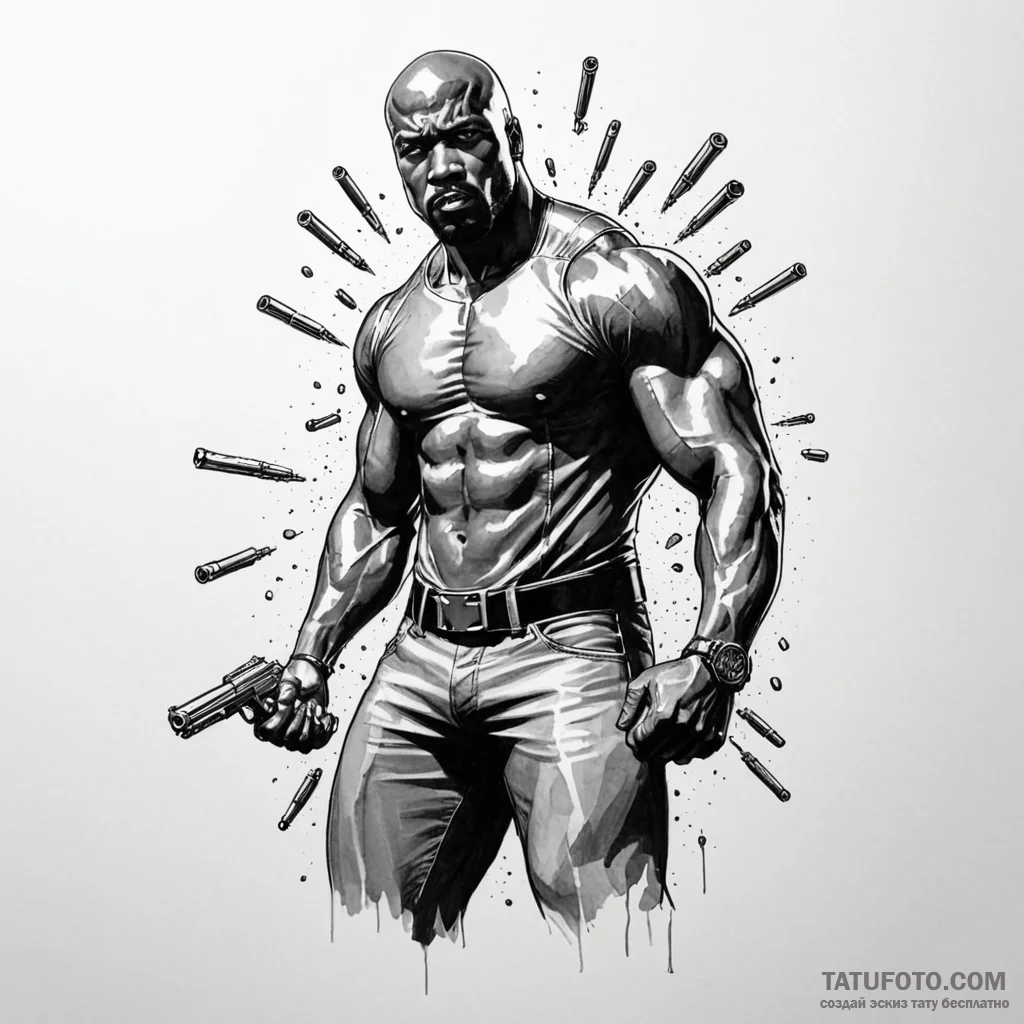 A sketch of luke cage, with his unbreakable s... - эскиз тату (№1750424948_0, 20.06.2025 13:09) — Tatufoto.com