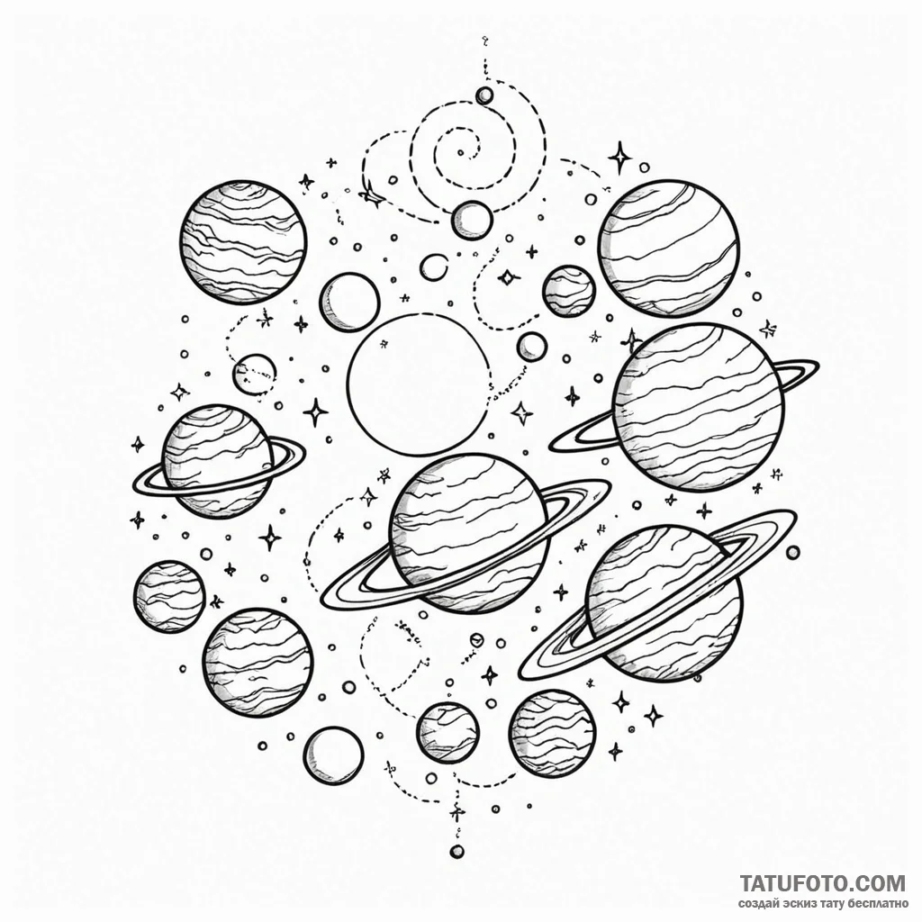 Parade of planets - эскиз тату (№1750426585_1, 20.06.2025 13:36) — Tatufoto.com