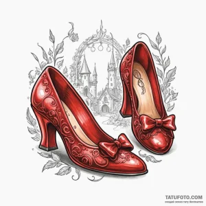 A neo-traditional tattoo of the ruby slippers... - эскиз тату (№1750426748_0, 20.06.2025 13:39) — Tatufoto.com