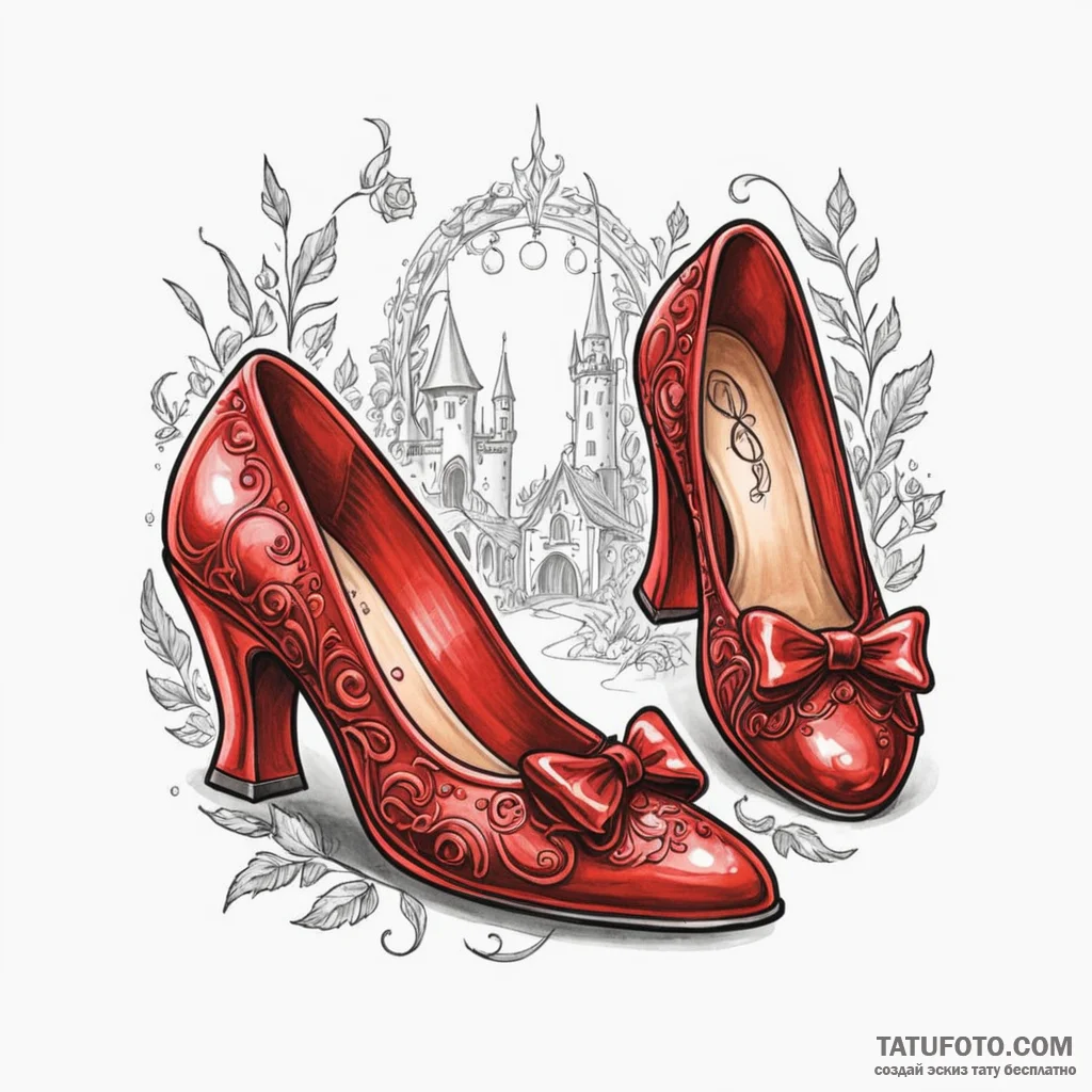 A neo-traditional tattoo of the ruby slippers... - эскиз тату (№1750426748_0, 20.06.2025 13:39) — Tatufoto.com