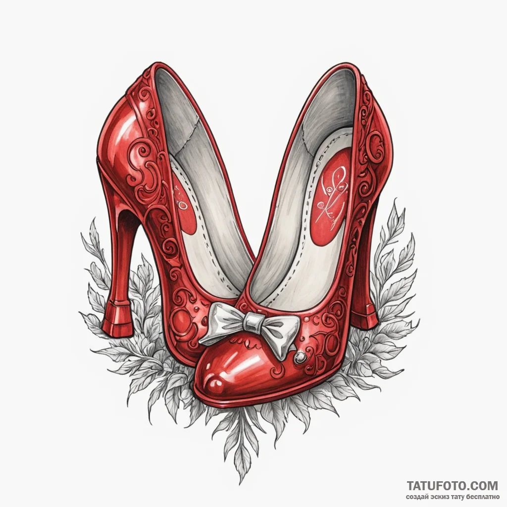 A neo-traditional tattoo of the ruby slippers... - эскиз тату (№1750426748_1, 20.06.2025 13:39) — Tatufoto.com