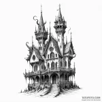 A sketch of the twisted, gothic architecture… — эскиз тату (№1750427407_0, 20.06.2025 13:50) — Tatufoto.com