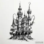 A sketch of the twisted, gothic architecture… — эскиз тату (№1750427407_1, 20.06.2025 13:50) — Tatufoto.com