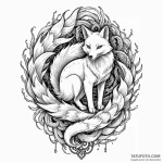 A graphic novel style tattoo of a kitsune, a… — эскиз тату (№1750427491_1, 20.06.2025 13:51) — Tatufoto.com