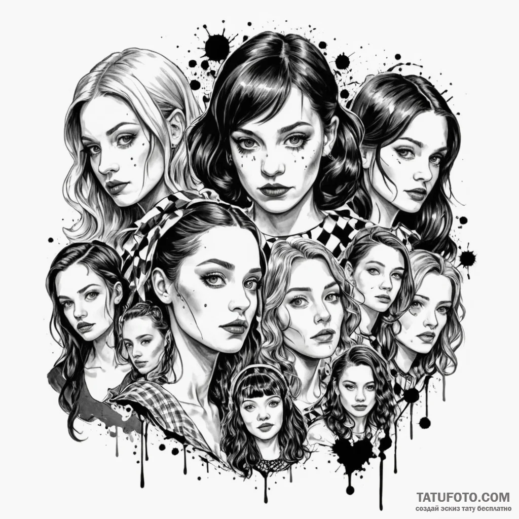 A trash polka portrait of dorothy and her fri... - эскиз тату (№1750427662_0, 20.06.2025 13:54) — Tatufoto.com