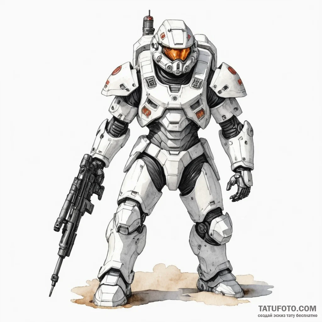 A watercolor sketch of a terran marine in ful... - эскиз тату (№1750428232_0, 20.06.2025 14:03) — Tatufoto.com