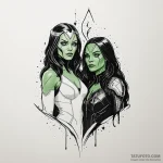 A sketch of gamora and nebula, the two sister… — эскиз тату (№1750429222_0, 20.06.2025 14:20) — Tatufoto.com