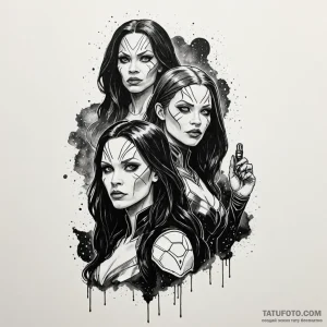 A sketch of gamora and nebula, the two sister... - эскиз тату (№1750429222_1, 20.06.2025 14:20) — Tatufoto.com