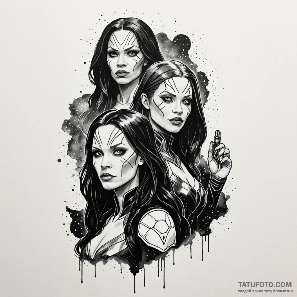 A sketch of gamora and nebula, the two sister... - эскиз тату (№1750429222_1, 20.06.2025 14:20) — Tatufoto.com