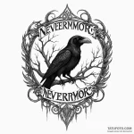 A chicano lettering tattoo of «nevermore», — эскиз тату (№1750430227_0, 20.06.2025 14:37) — Tatufoto.com