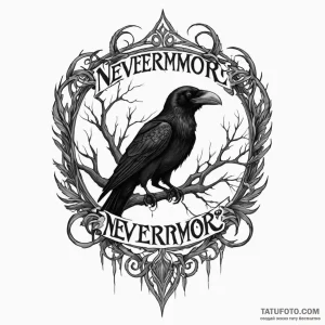 A chicano lettering tattoo of "nevermore", - эскиз тату (№1750430227_0, 20.06.2025 14:37) — Tatufoto.com