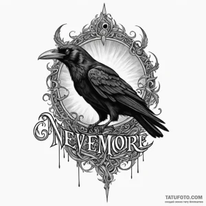 A chicano lettering tattoo of "nevermore", - эскиз тату (№1750430227_1, 20.06.2025 14:37) — Tatufoto.com