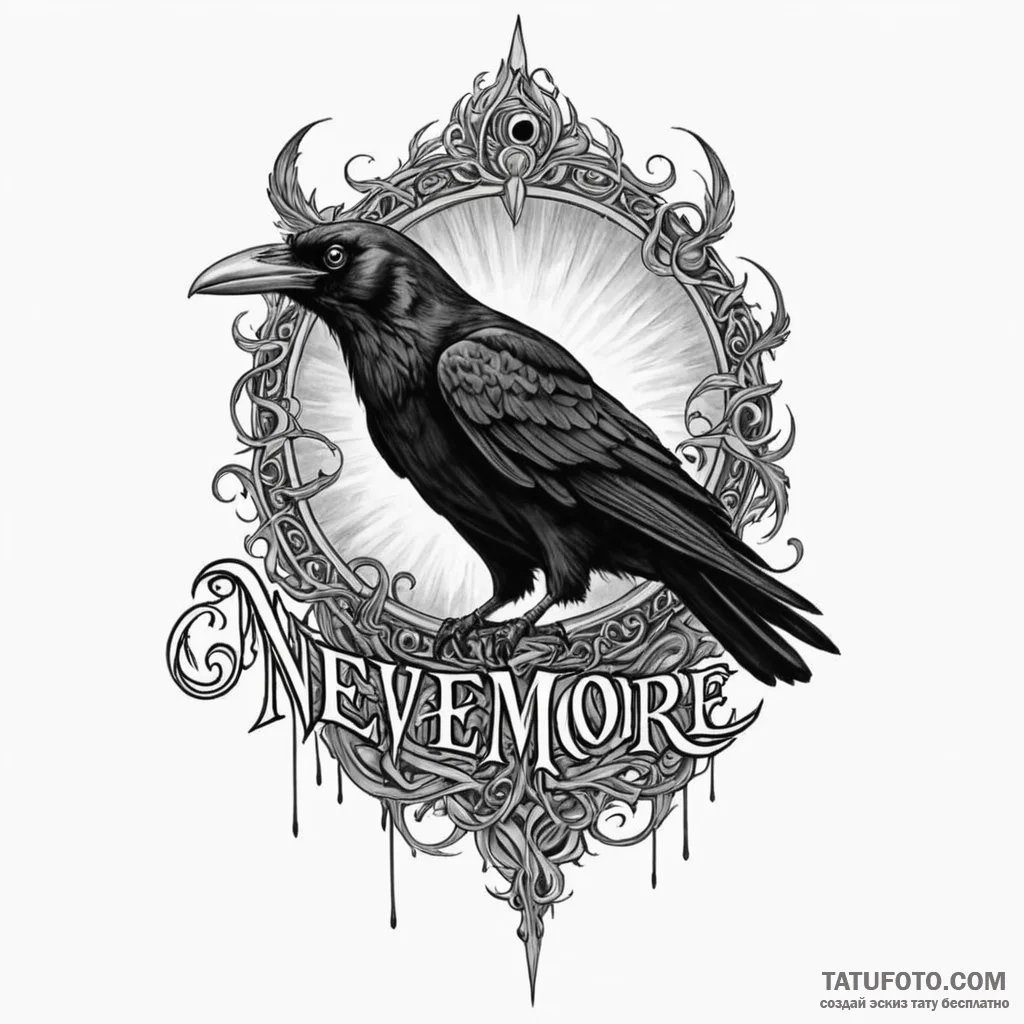 A chicano lettering tattoo of "nevermore", - эскиз тату (№1750430227_1, 20.06.2025 14:37) — Tatufoto.com