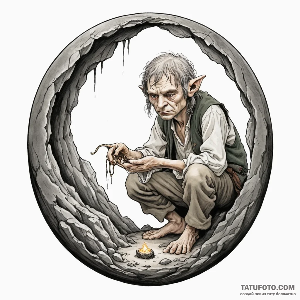 A neo-traditional tattoo of bilbo baggins fin... - эскиз тату (№1750431222_0, 20.06.2025 14:53) — Tatufoto.com