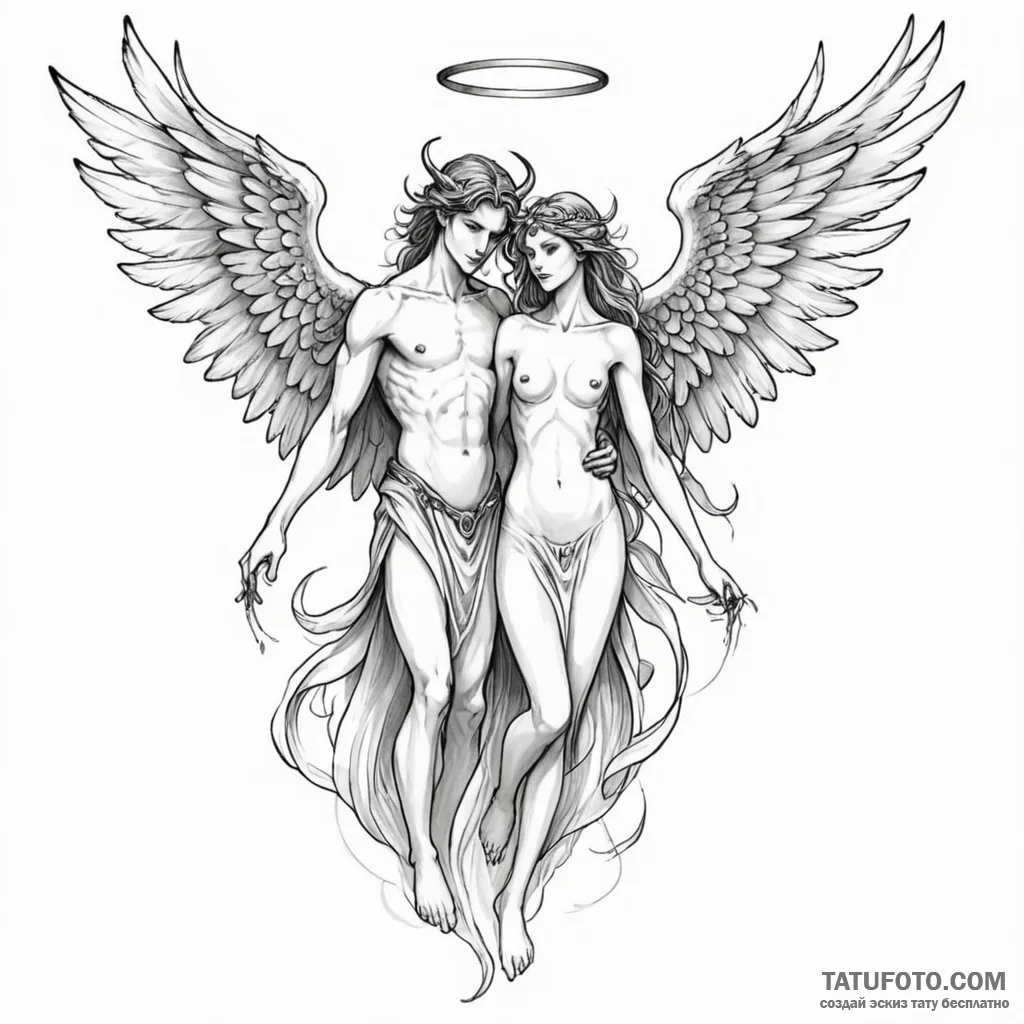 Angel and demon - эскиз тату (№1750431953_1, 20.06.2025 15:05) — Tatufoto.com
