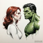 A sketch of the hulk and black widow, a quiet… — эскиз тату (№1750432033_0, 20.06.2025 15:07) — Tatufoto.com