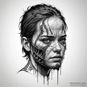 A trash polka tattoo of a clicker from the la... - эскиз тату (№1750432120_0, 20.06.2025 15:08) — Tatufoto.com