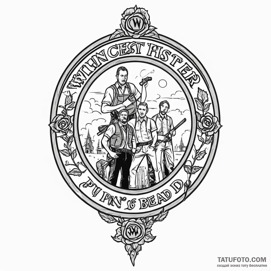 A linework tattoo of the winchester pub sign... - эскиз тату (№1750433757_1, 20.06.2025 15:35) — Tatufoto.com