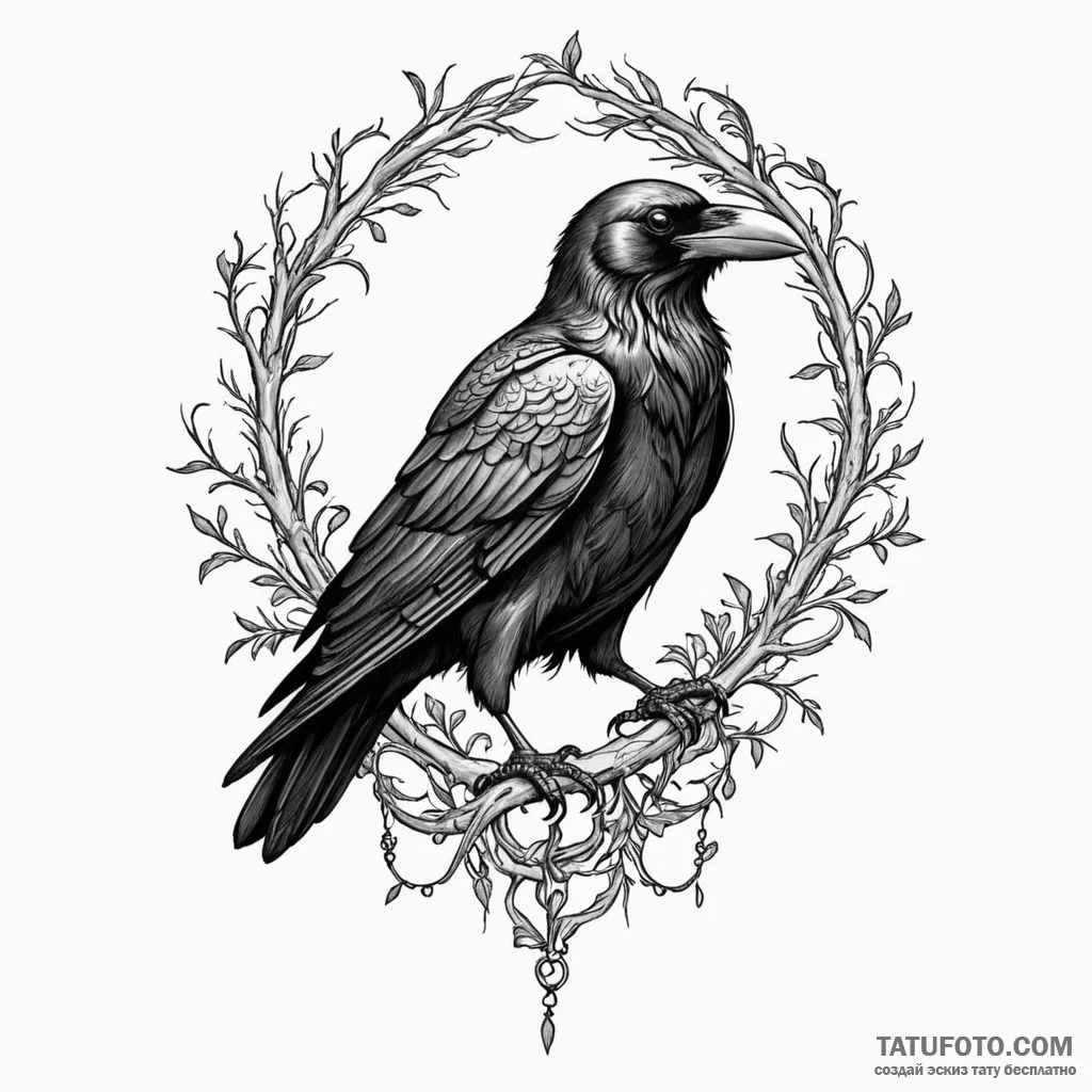 A linework tattoo of a raven, inspired by edg... - эскиз тату (№1750433837_0, 20.06.2025 15:37) — Tatufoto.com