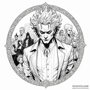 A graphic novel panel of the main characters... - эскиз тату (№1750434757_1, 20.06.2025 15:52) — Tatufoto.com