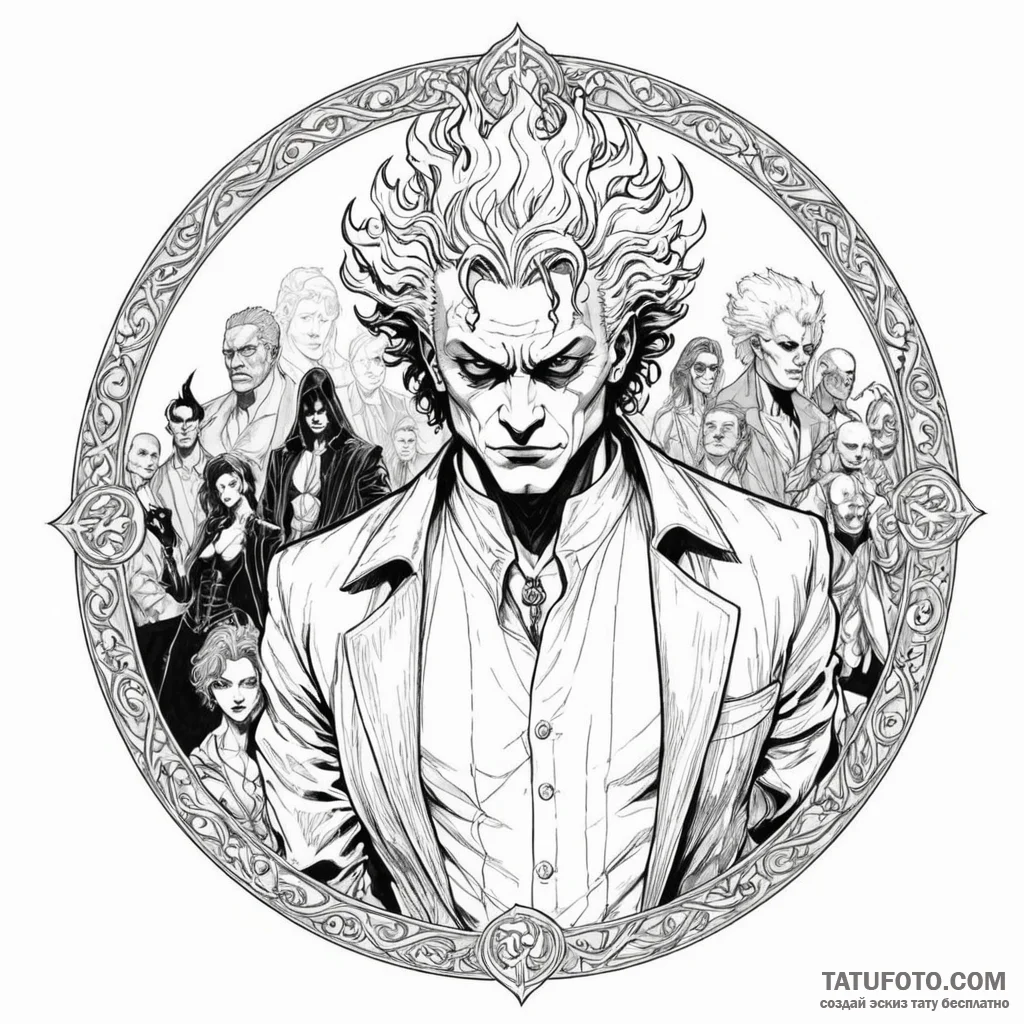 A graphic novel panel of the main characters... - эскиз тату (№1750434757_1, 20.06.2025 15:52) — Tatufoto.com