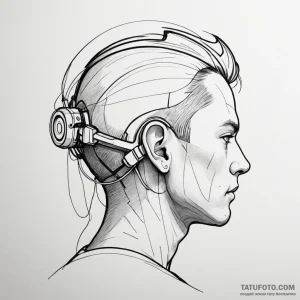 A sketch of the back of neo's head with the c... - эскиз тату (№1750435004_1, 20.06.2025 15:56) — Tatufoto.com