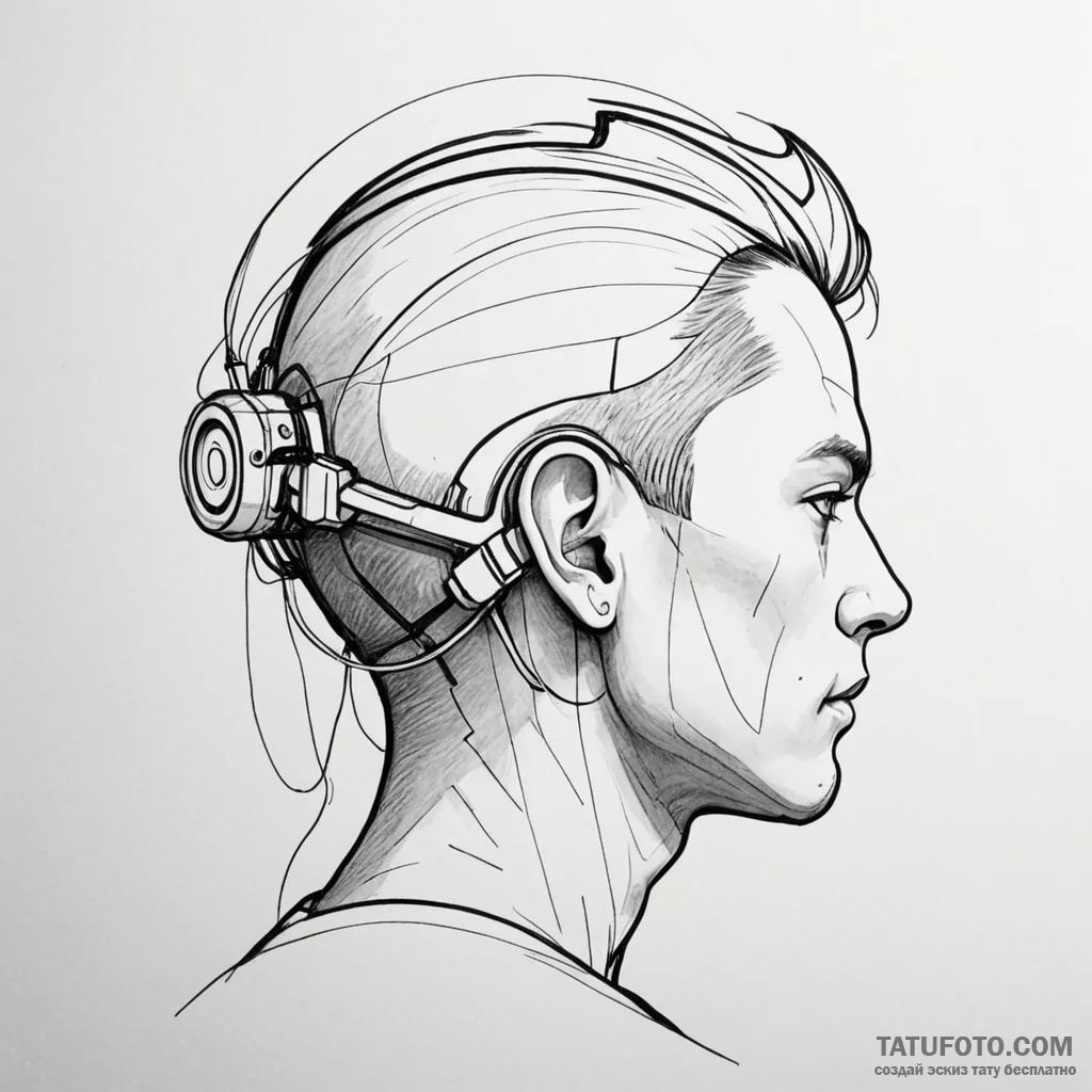 A sketch of the back of neo's head with the c... - эскиз тату (№1750435004_1, 20.06.2025 15:56) — Tatufoto.com
