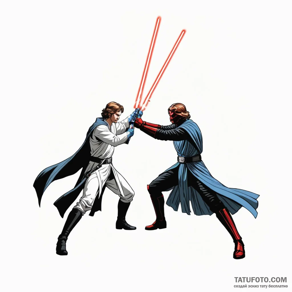 A minimalist tattoo of the lightsaber duel on... - эскиз тату (№1750439925_1, 20.06.2025 17:18) — Tatufoto.com