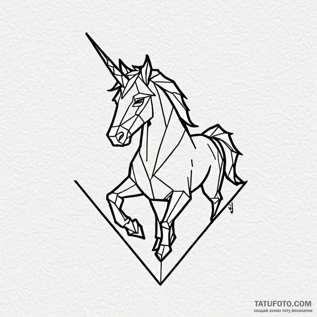 Linework tattoo design of the origami unicorn... - эскиз тату (№1750440082_0, 20.06.2025 17:21) — Tatufoto.com