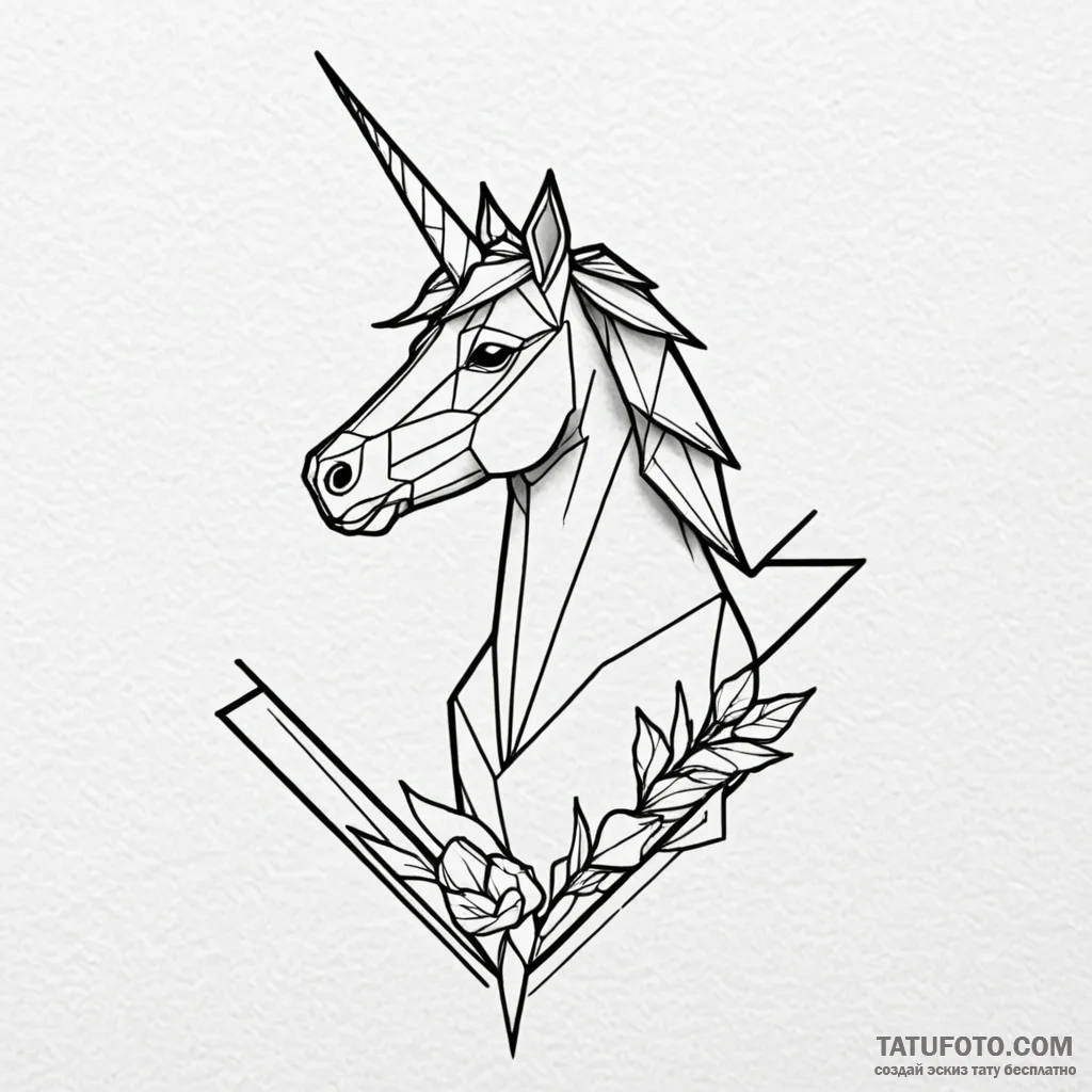 Linework tattoo design of the origami unicorn... - эскиз тату (№1750440082_1, 20.06.2025 17:21) — Tatufoto.com