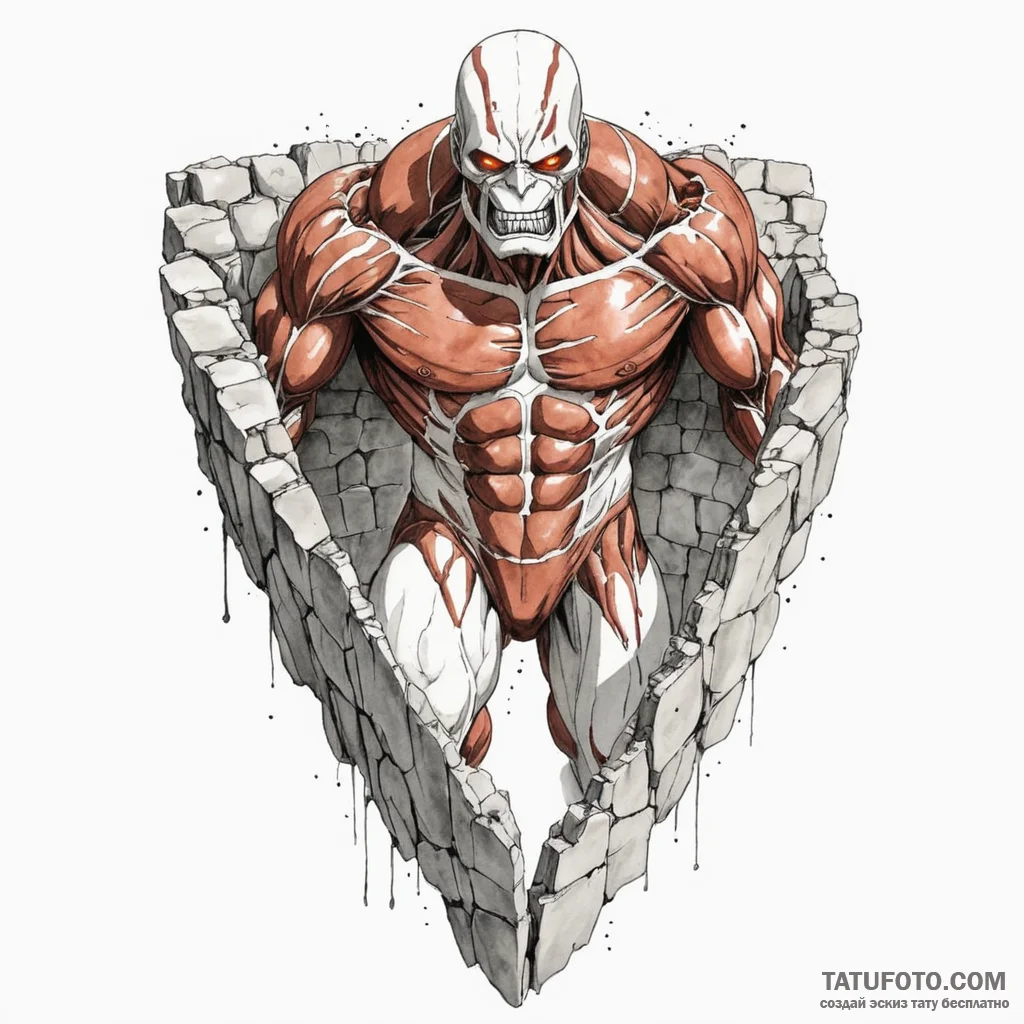 A watercolor tattoo of the colossal titan pee... - эскиз тату (№1750440325_0, 20.06.2025 17:25) — Tatufoto.com