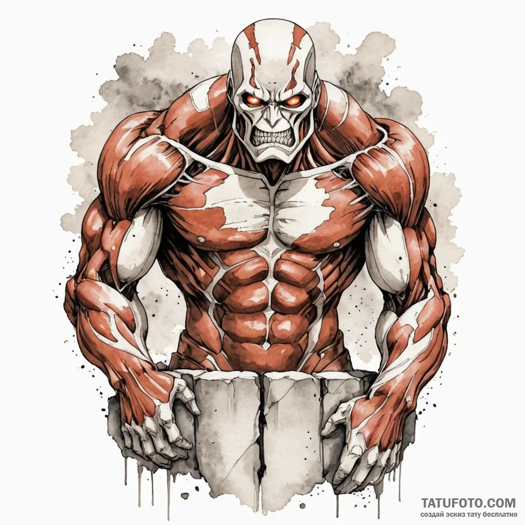 A watercolor tattoo of the colossal titan pee... - эскиз тату (№1750440325_1, 20.06.2025 17:25) — Tatufoto.com