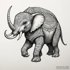 A neo-traditional tattoo of a mûmakil (olipha... - эскиз тату (№1750441214_1, 20.06.2025 17:40) — Tatufoto.com