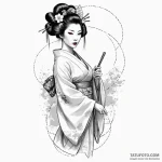 A sketch of the geisha hologram advertisement… — эскиз тату (№1750441944_0, 20.06.2025 17:52) — Tatufoto.com