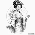 A sketch of the geisha hologram advertisement… — эскиз тату (№1750441944_1, 20.06.2025 17:52) — Tatufoto.com