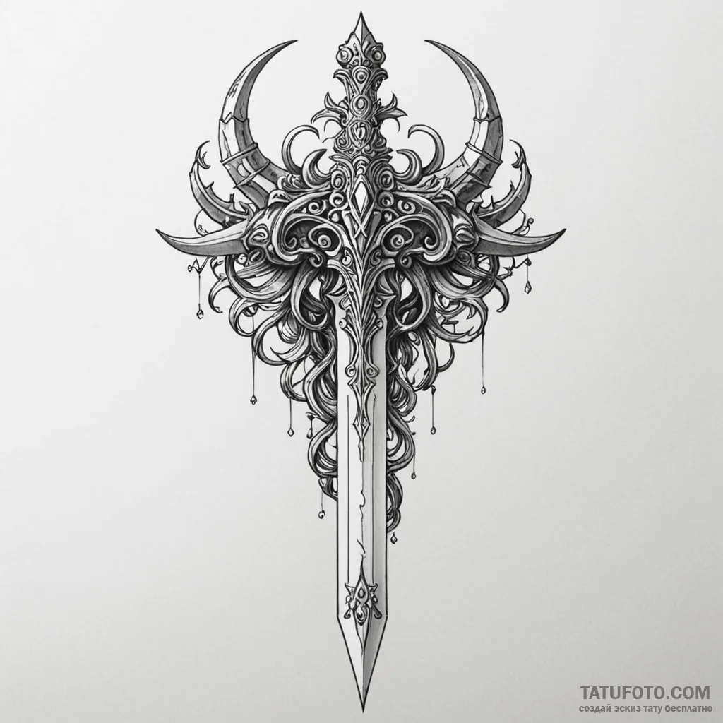 A neo-traditional design of a crysknife, orna... - эскиз тату (№1750442102_1, 20.06.2025 17:55) — Tatufoto.com