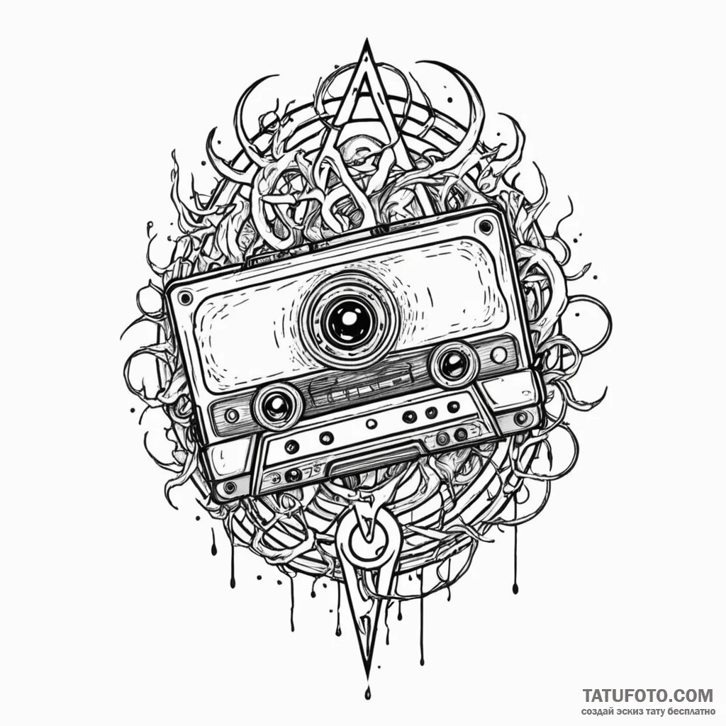 A linework tattoo of the cursed videotape, wi... - эскиз тату (№1750442855_0, 20.06.2025 18:07) — Tatufoto.com