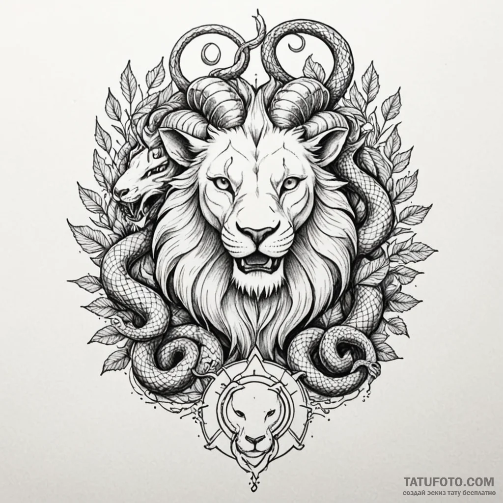 A dotwork design of a chimera, combining a li... - эскиз тату (№1750445542_0, 20.06.2025 18:52) — Tatufoto.com