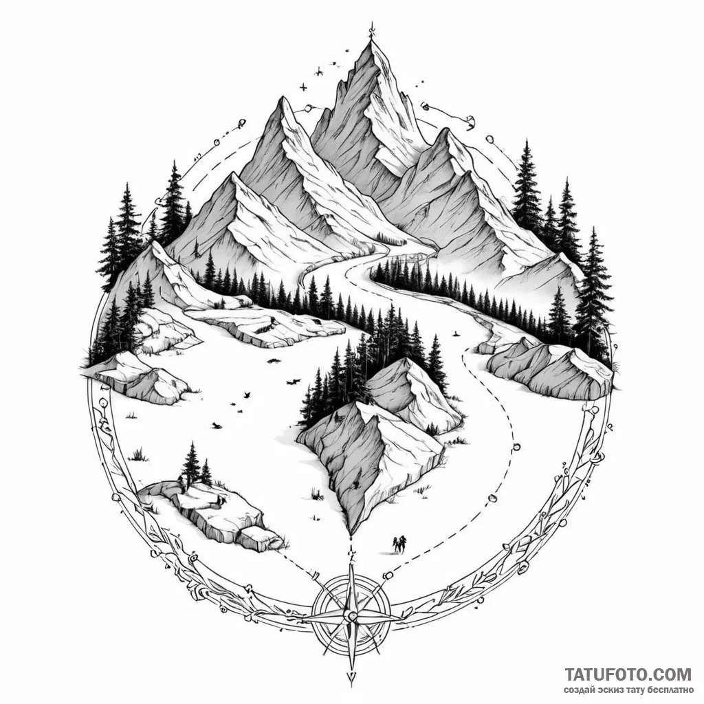 A minimalist tattoo of the path of the fellow... - эскиз тату (№1750445624_0, 20.06.2025 18:53) — Tatufoto.com